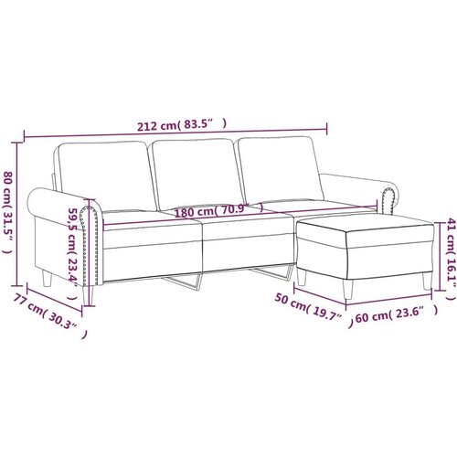 vidaXL Trosed s stolčkom za noge roza 180 cm žamet Cene