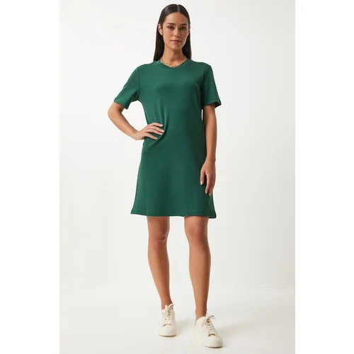 Happiness İstanbul Women's Emerald Green Crew Neck Knitted Dress