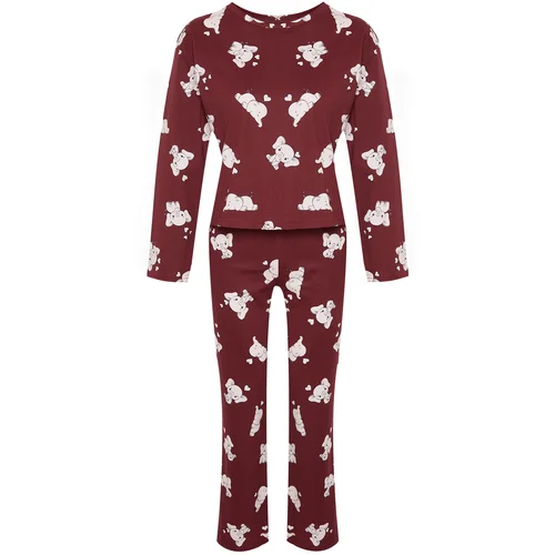 Trendyol Claret Red Knitted 100% Cotton T-shirt-Pants Pajamas Set