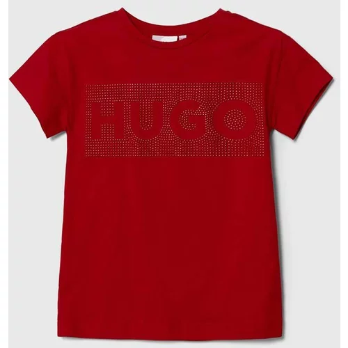 Hugo Dječja pamučna haljina boja: crvena, mini, ravna