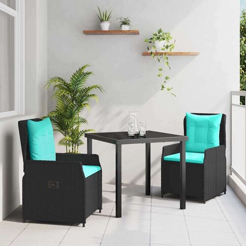 vidaXL Komplet za jedilnico v vrtu 3 pcs Črna Poly ratan Cene