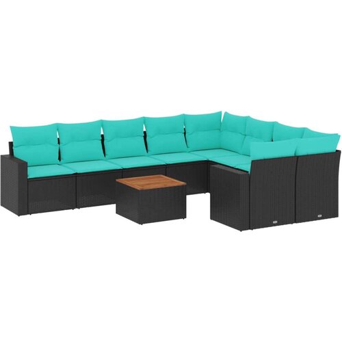  Vrtna garnitura - 10-dijelni set vrtnih sofa od poliratana s jastucima crni - Crna 2x corner+5x centre+2x sofa+1x garden+11x bac Slike