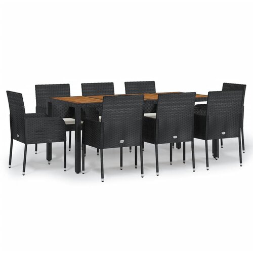  9-dijelni vrtni blagovaonski set s jastucima crni od poliratana Crna Dužina stola 190 cm Slike