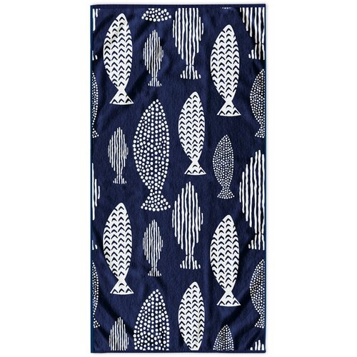 DecoKing Temno modra brisača za plažo 90x180 cm Fish - DecoKing Cene