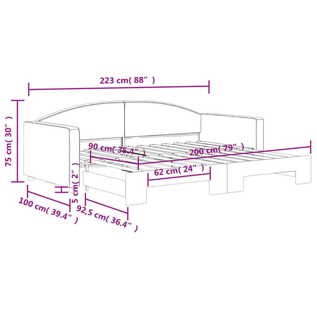 VidaXL Dnevni krevet na razvlačenje svjetlosivi 90 x 200 cm od tkanine Slike