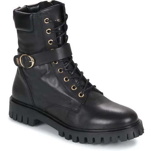 Tommy Hilfiger Buckle Lace Up Boot Crna