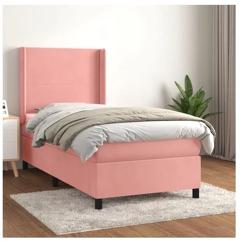  Box spring postelja z vzmetnico roza 90x200 cm žamet