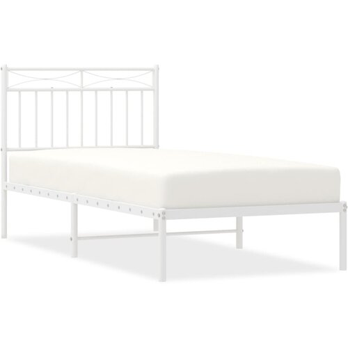Maison Chic Kovinski Posteljni okvir - Enojna postelja - Postelja za odrasle z vzglavjem bel 90x200 cm, (21694164) Slike