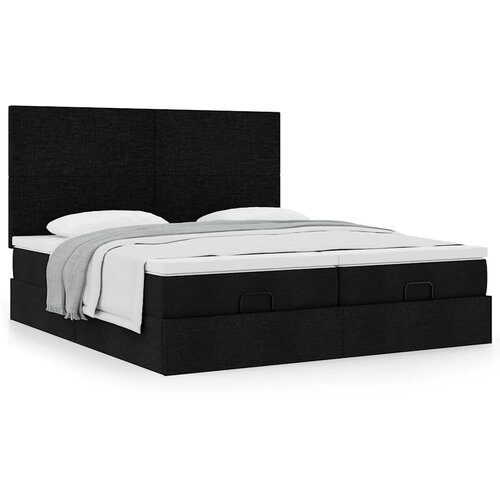 VidaXL Otomanski posteljni okvir z vzmetnicami črn 180x200 cm blago Slike