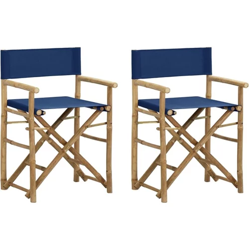  Zložljiv režiserski stol 2 kosa moder bambus in blago