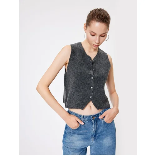 Koton Crop Knit Vest Buttoned V Neck