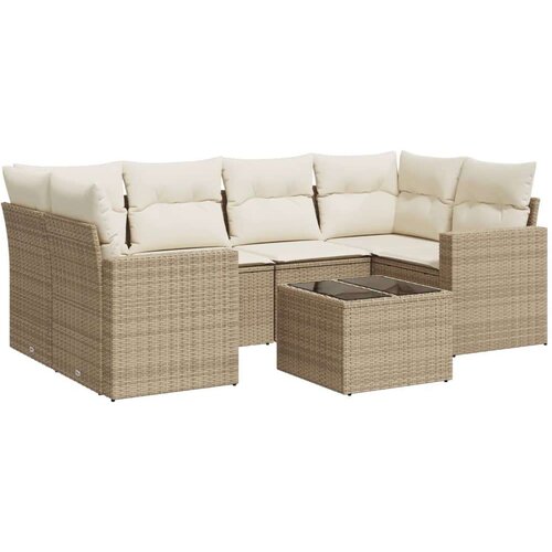 vidaXL 7-dijelni set vrtnih sofa od poliratana s jastucima bež Cijene