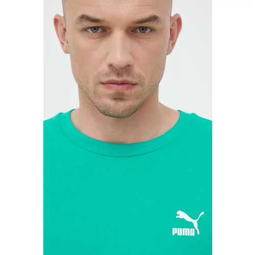Puma Bombažna kratka majica zelena barva