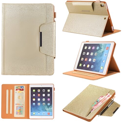 NIKCORP Etui za iPad Air / Air 2 / Pro 9.7", za&scaron;čitni ovitek s poklopcem in funkcijo stojala, zlat z ble&scaron;čicami in žepom za kartice, (5000139287) Cene