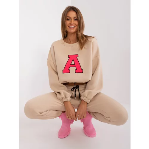 Fashion Hunters Beige and fluoro-pink tracksuit with letter A