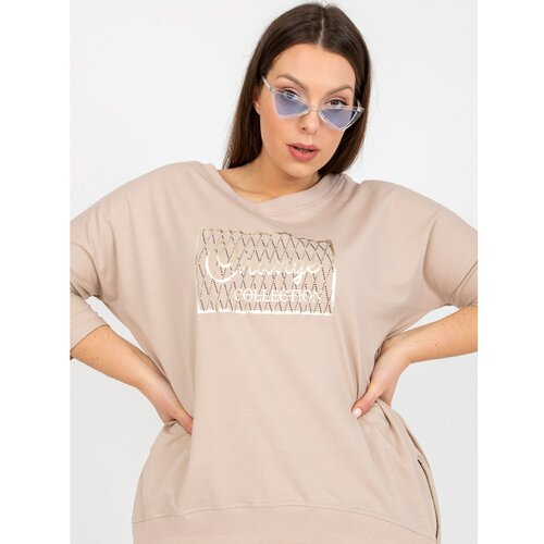 Fashion Hunters Plus size beige blouse with rhinestones appliqué Slike