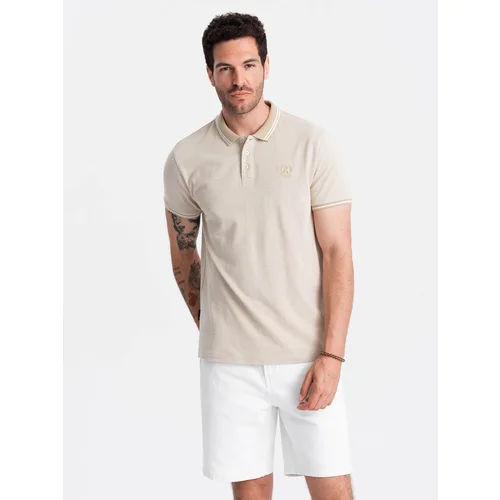 Ombre Melange men's polo shirt with striped collar - sand melange