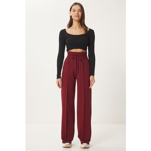 Happiness İstanbul Women's Burgundy Pocket Basic Knitted Sweatpants Slike