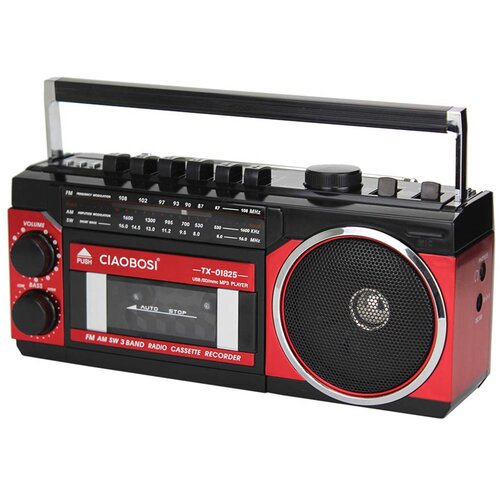 AVIZAR Radio 3 pasov FM / AM / SW s kasetnim predvajalnikom in Bluetooth Trdna zapestnica, Črna / Rdeča, (5000250565) Cene