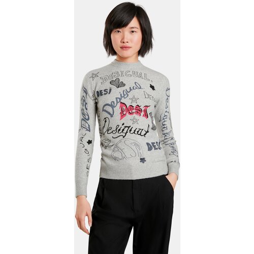 Desigual Grey Paloma Womens Patterned Sweater - Women Slike