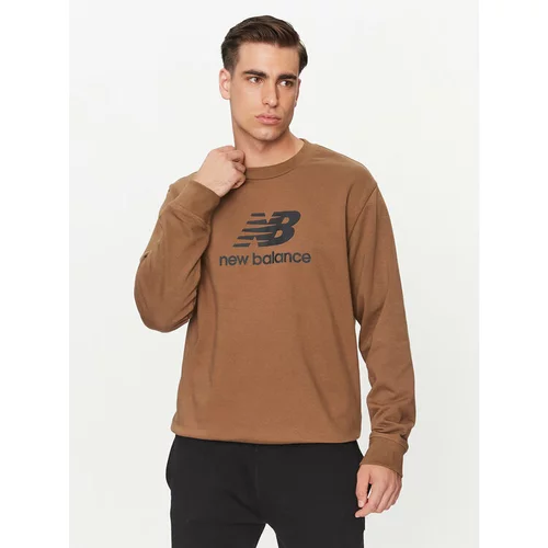 New Balance Jopa Essentials Stacked Logo French Terry Crewneck MT31538 Rjava Regular Fit