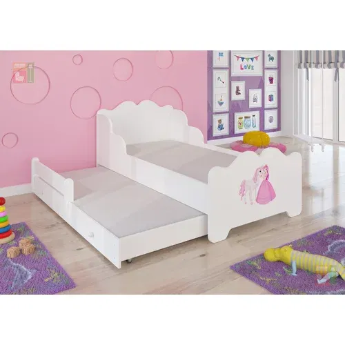 ADRK Furniture Otroška postelja Ximena s potiskom z dodatnim ležiščem - 80x160 cm