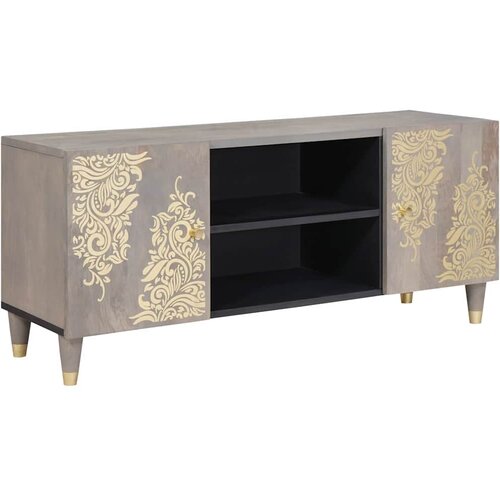 vidaXL TV omarica Siva in zlata 105 x 33.5 x 46 cm Trden mangov les Cene