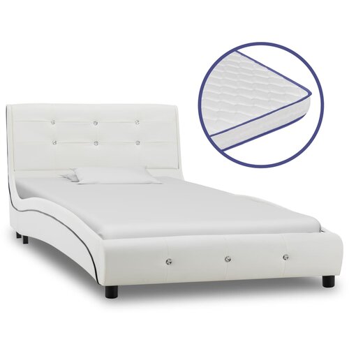 VidaXL Postelja z vzmetnico iz sp. pene belo umetno usnje 90x200 cm Slike