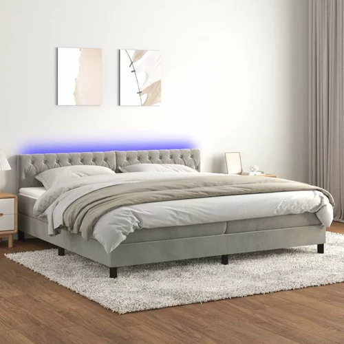  Box spring postelja z vzmetnico LED svetlo siva 200x200cm žamet, (20788988)