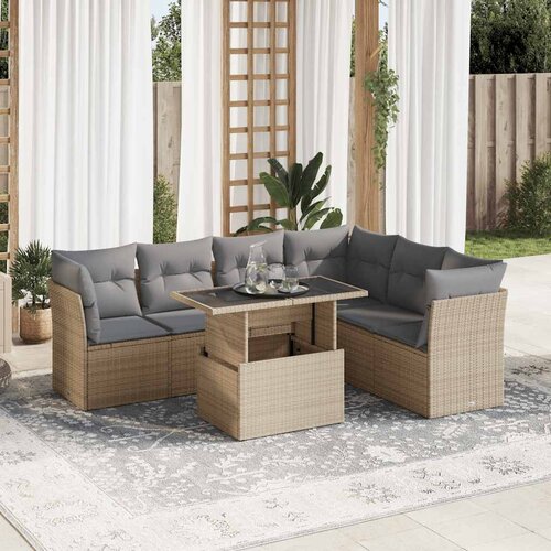 vidaXL 7-dijelni set vrtnih sofa od poliratana s jastucima bež Cijene