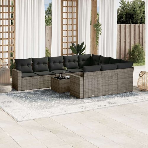 vidaXL 11-dijelni set vrtnih sofa od poliratana s jastucima sivi Cijene