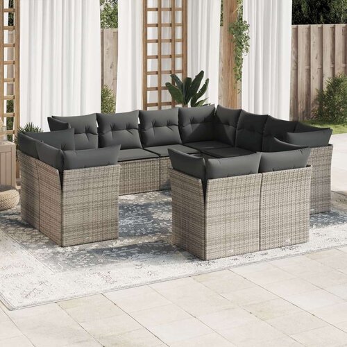  11-dijelni set vrtnih sofa od poliratana s jastucima sivi Slike