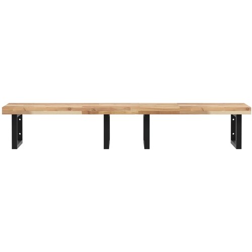  Zidna polica za umivaonik od čelika i masivnog bagremovog drva Smeđa 140 x 50 x 4 cm Slike