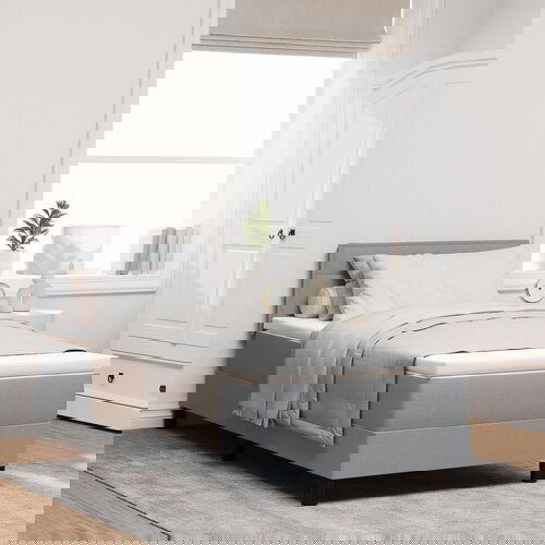 VidaXL Posteljni okvir z vzmetnico Svetlo siva Tkanina 100 x 200 cm Slike