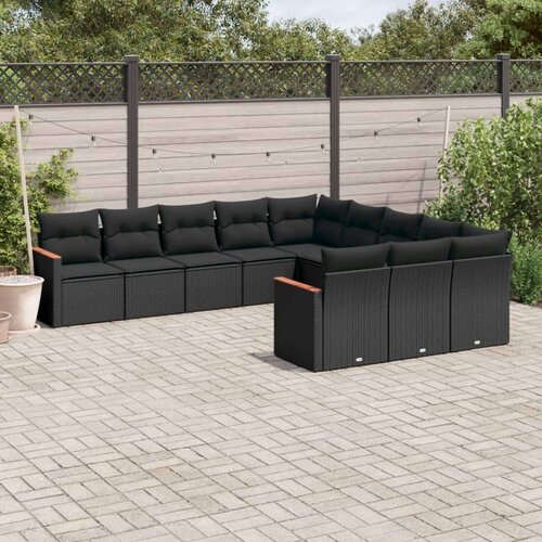  11-dijelni set vrtnih sofa od poliratana s jastucima crni Slike