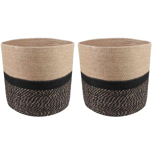  Set saksija za biljke 2 kom. Prirodna i crna &amp;Oslash; 28 x 28 cm - Prirodna i crno &amp;Oslash; 28 x 28 cm Slike