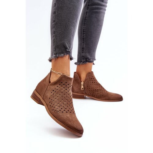 Kesi Brown Women's Low Flat Boots Janetris Slike
