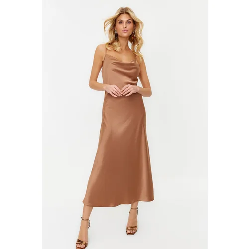 Trendyol Satin Dress with Brown Accessories