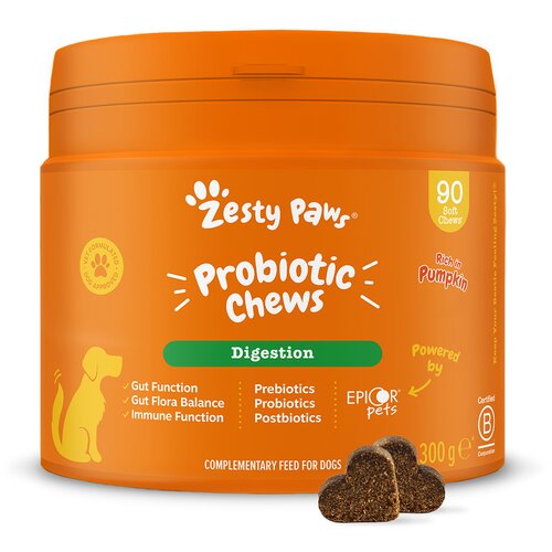 Zesty Paws Probiotic Chews priboljški z bučo - 90 žvečilnih tablet Cene