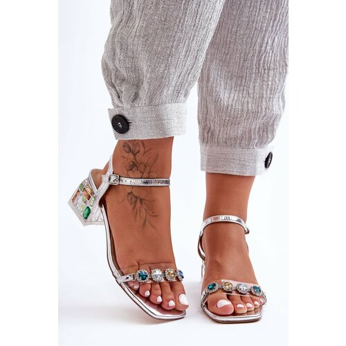 Kesi Women's Heeled Sandals with Crystals Silver SBarski MR1037-01 Slike