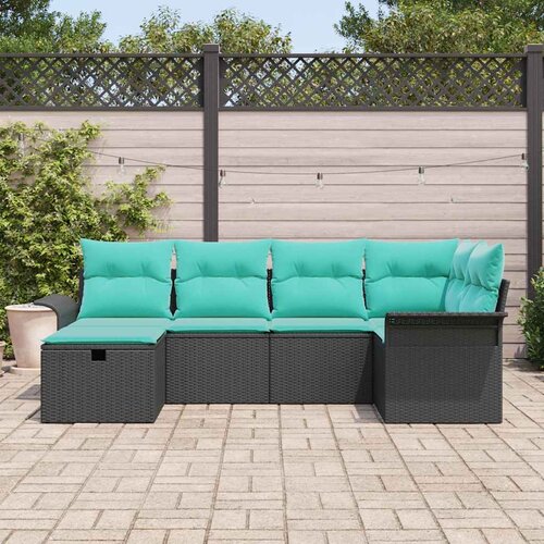  Sjedeća garnitura za vrt 6 kom. Poli ratan Crna 242,5 x 132,5 x 85 cm Slike