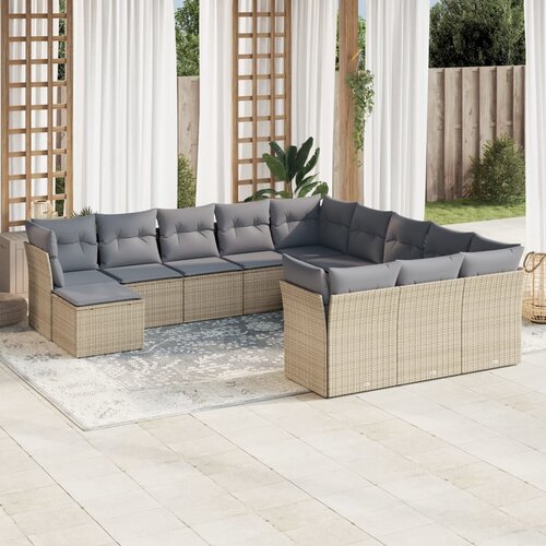 VidaXL 12-dijelni set vrtnih sofa od poliratana s jastucima bež Slike