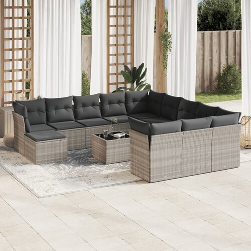 VidaXL 13-dijelni set vrtnih sofa poliratan s jastucima svijetlosivi Slike