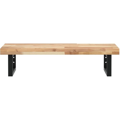  Zidna polica za umivaonik od čelika i masivnog bagremovog drva Smeđa 100 x 40 x 4 cm Slike