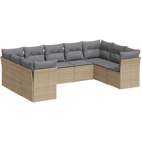 VidaXL 9-dijelni set vrtnih sofa s jastucima bež od poliratana Slike