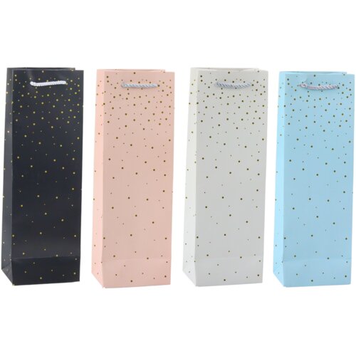  Wine Bottle Paper Gift Bag Gold Dots 35 x 12 x 9 cm Slike