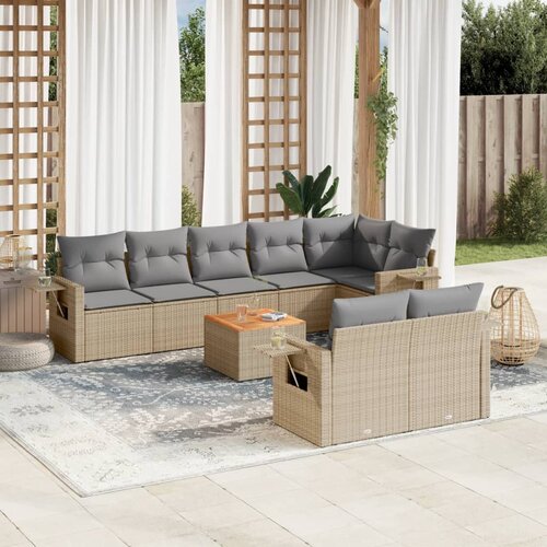 vidaXL 9-dijelni set vrtnih sofa s jastucima bež od poliratana Cijene