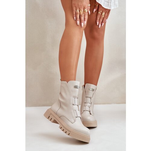 Boto Fleece Lined Women&amp;#039;s Worker Boots with Zip Eco Leather Light Beige Mailyra Slike