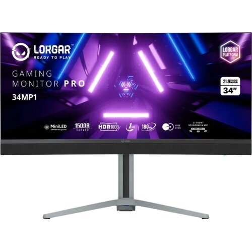 Lorgar Gaming monitor PRO 34MP1 Curved, 34" UWQHD MiniLED VA, 180Hz, 1ms, 1000 cd/m2, AMD FreeSync Technology/G-Sync, Tilt, HAS, Swivel Cijene