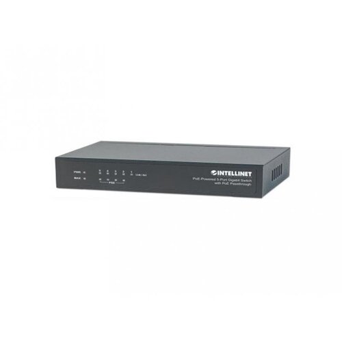 Intellinet 5-Port Gigabit Switch with PoE Passthrough, 4 x PSE PoE ports, 1 x PD PoE port, IEEE 802.3at/af Power-over-Ethernet (PoE+/PoE), IEEE 802.3az Energy Efficient Ethernet, Desktop Slike
